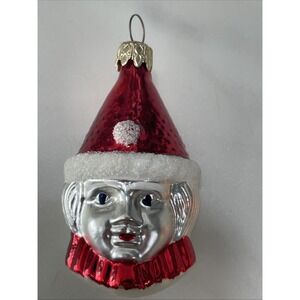 Vintage West Germany Mercury Blown Glass Christmas Ornament‎ Silver Clown Jester